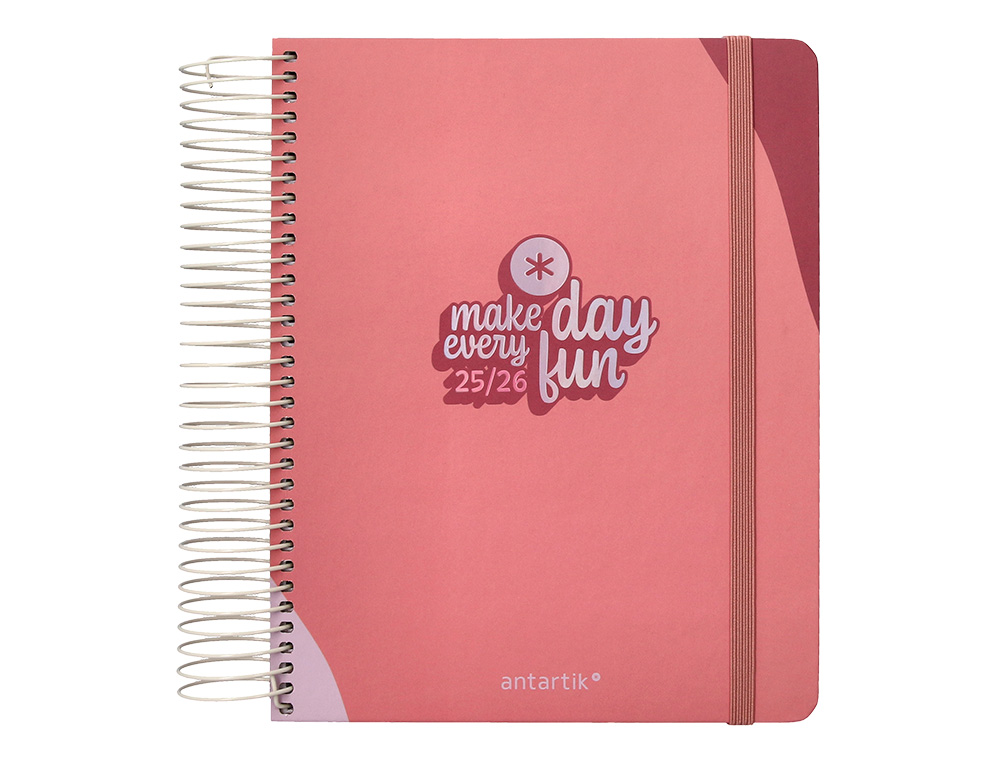 AGENDA ESCOLAR ANTARTIK 25-26 ESPIRAL FUN DAY ROSA DIA PAGINA A5 BILINGÜE PAPEL FSC 80 GR