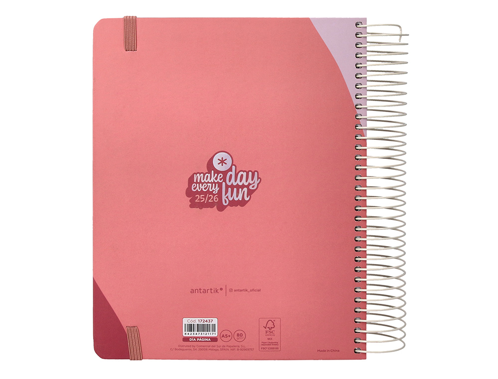 AGENDA ESCOLAR ANTARTIK 25-26 ESPIRAL FUN DAY ROSA DIA PAGINA A5 BILINGÜE PAPEL FSC 80 GR