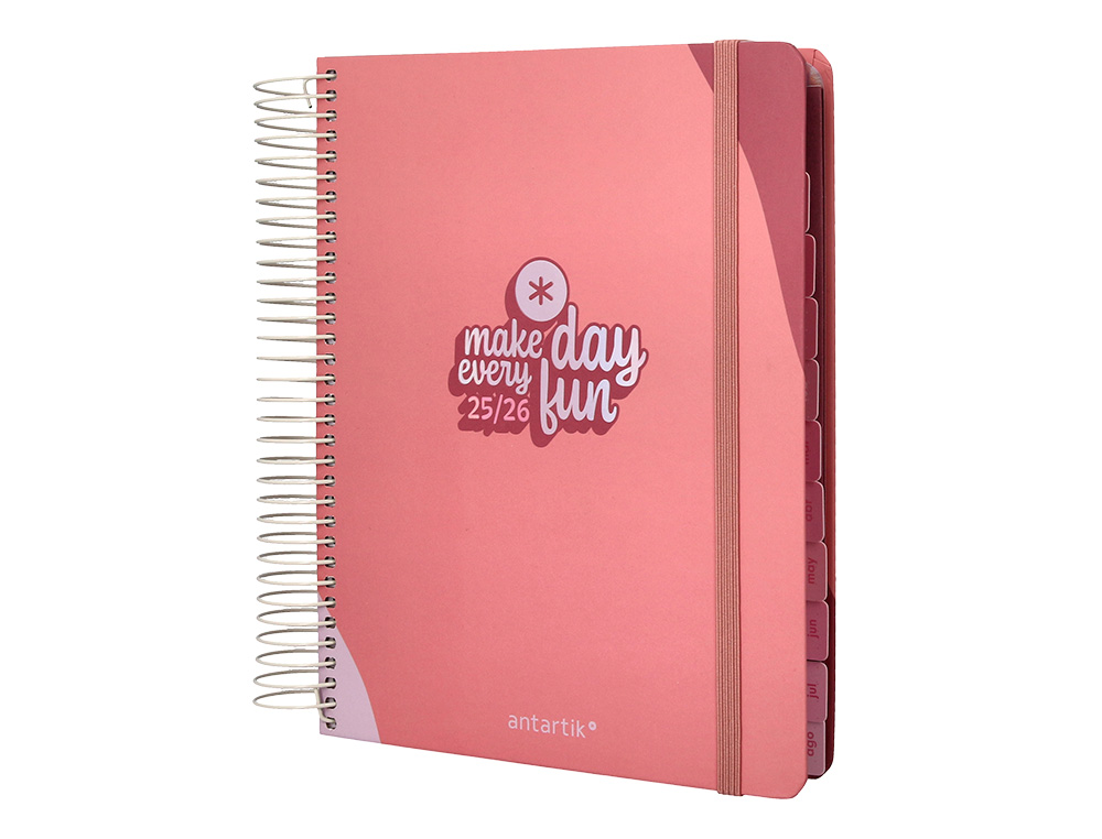 AGENDA ESCOLAR ANTARTIK 25-26 ESPIRAL FUN DAY ROSA DIA PAGINA A5 BILINGÜE PAPEL FSC 80 GR