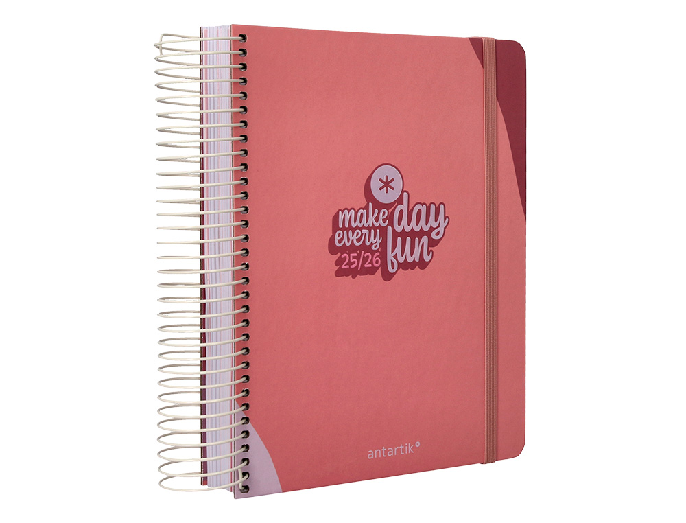 AGENDA ESCOLAR ANTARTIK 25-26 ESPIRAL FUN DAY ROSA DIA PAGINA A5 BILINGÜE PAPEL FSC 80 GR