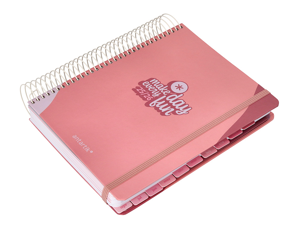 AGENDA ESCOLAR ANTARTIK 25-26 ESPIRAL FUN DAY ROSA DIA PAGINA A5 BILINGÜE PAPEL FSC 80 GR