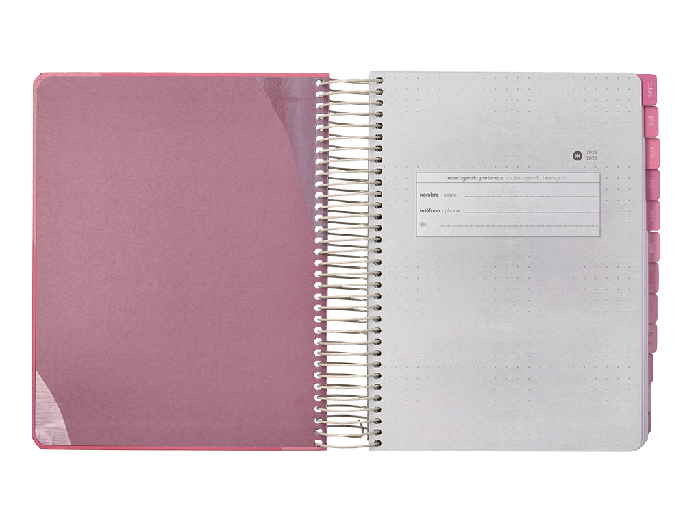 AGENDA ESCOLAR ANTARTIK 25-26 ESPIRAL FUN DAY ROSA DIA PAGINA A5 BILINGÜE PAPEL FSC 80 GR
