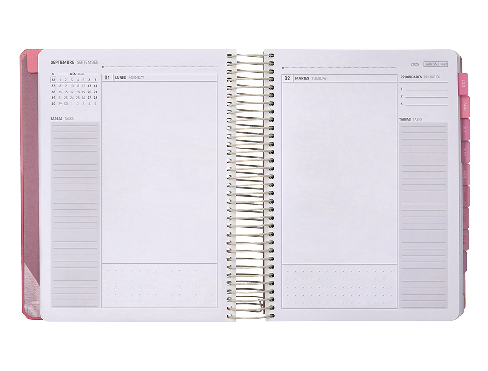 AGENDA ESCOLAR ANTARTIK 25-26 ESPIRAL FUN DAY ROSA DIA PAGINA A5 BILINGÜE PAPEL FSC 80 GR