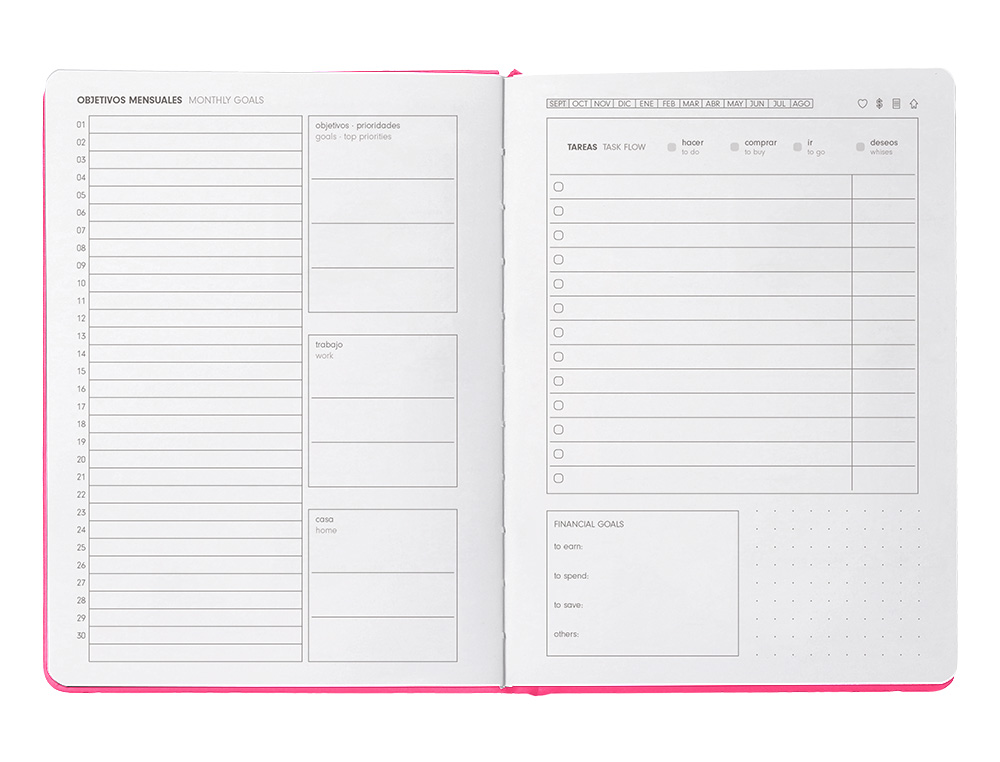 AGENDA ESCOLAR ANTARTIK 25-26 ENCUADERNADA GO! SIMIL PIEL FUCSIA SEMANA VISTA A5 BILINGÜE PAPEL FSC 80 GR