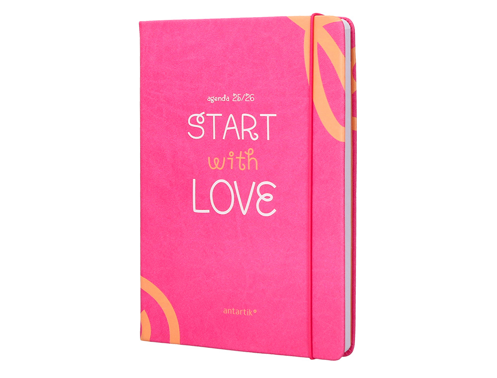 AGENDA ESCOLAR ANTARTIK 25-26 ENCUADERNADA GO! SIMIL PIEL FUCSIA SEMANA VISTA A5 BILINGÜE PAPEL FSC 80 GR