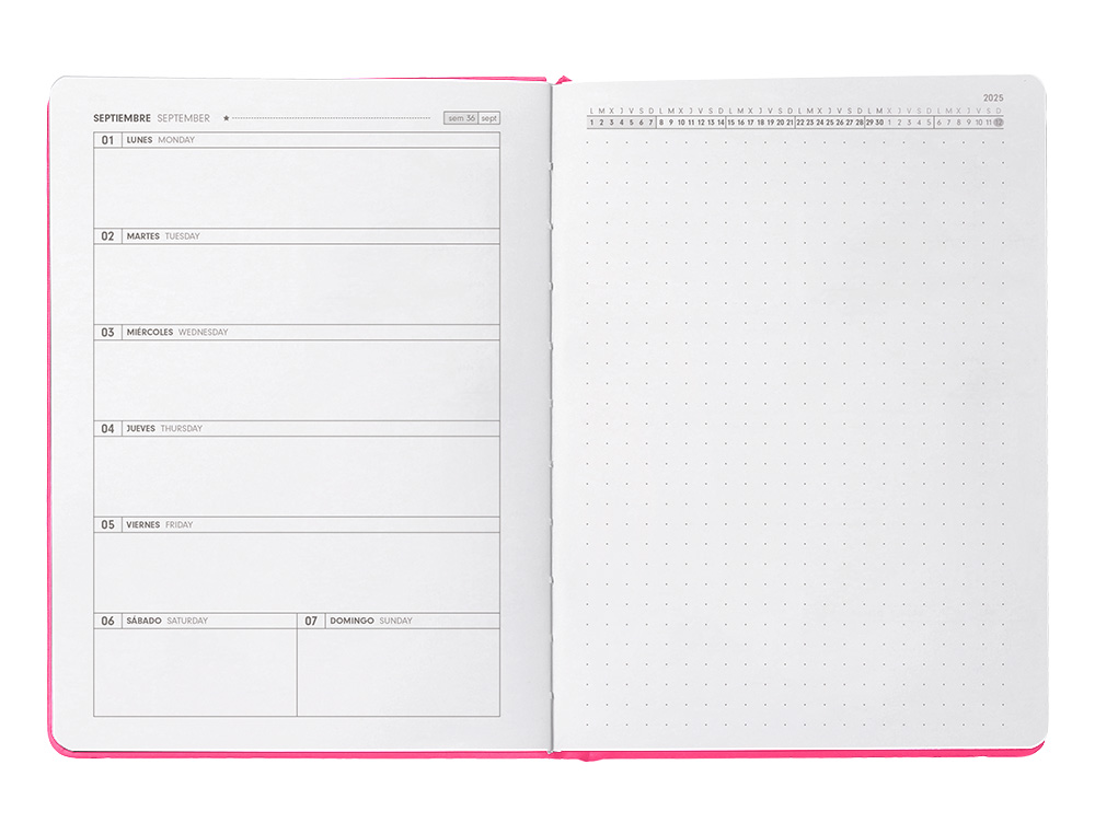 AGENDA ESCOLAR ANTARTIK 25-26 ENCUADERNADA GO! SIMIL PIEL FUCSIA SEMANA VISTA A5 BILINGÜE PAPEL FSC 80 GR