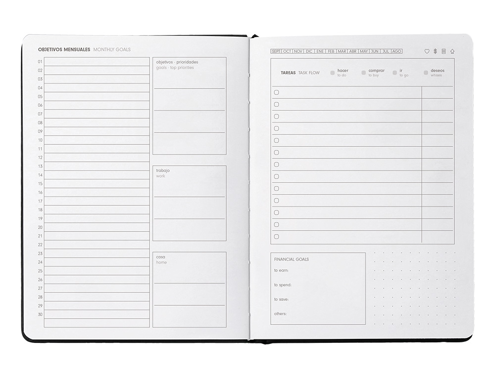AGENDA ESCOLAR ANTARTIK 25-26 ENCUADERNADA GO! SIMIL PIEL NEGRO SEMANA VISTA A5 BILINGÜEPAPEL FSC 80 GR