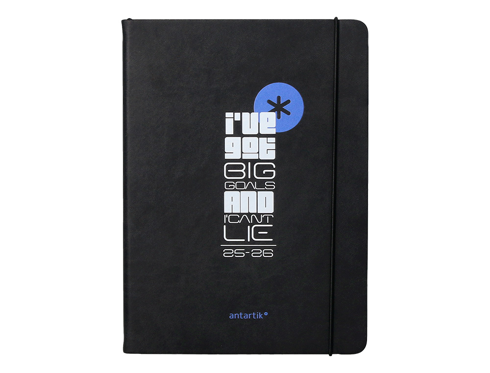 AGENDA ESCOLAR ANTARTIK 25-26 ENCUADERNADA GO! SIMIL PIEL NEGRO SEMANA VISTA A5 BILINGÜEPAPEL FSC 80 GR