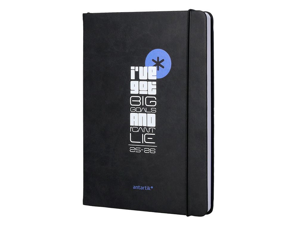 AGENDA ESCOLAR ANTARTIK 25-26 ENCUADERNADA GO! SIMIL PIEL NEGRO SEMANA VISTA A5 BILINGÜEPAPEL FSC 80 GR