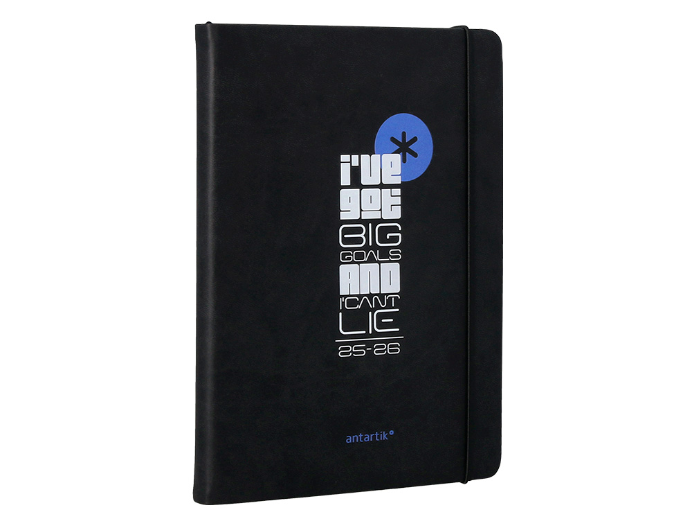 AGENDA ESCOLAR ANTARTIK 25-26 ENCUADERNADA GO! SIMIL PIEL NEGRO SEMANA VISTA A5 BILINGÜEPAPEL FSC 80 GR