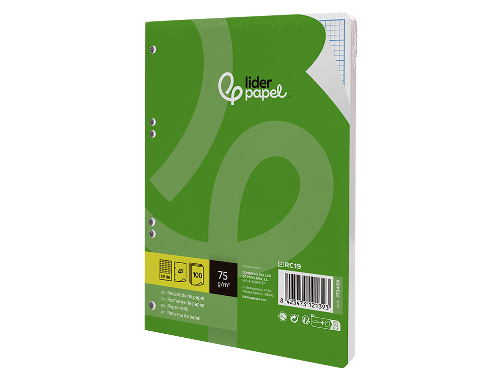 RECAMBIO LIDERPAPEL DIN A5 100 HOJAS 75G/M2 RAYADO Nº 46 6 TALADROS