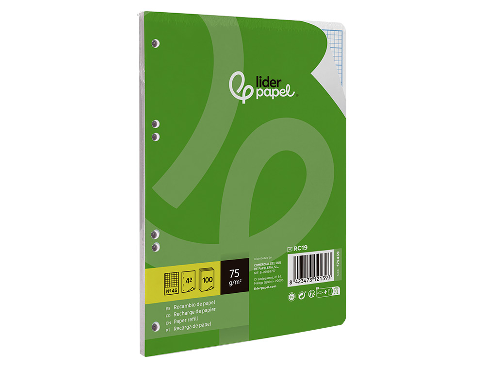 RECAMBIO LIDERPAPEL DIN A5 100 HOJAS 75G/M2 RAYADO Nº 46 6 TALADROS