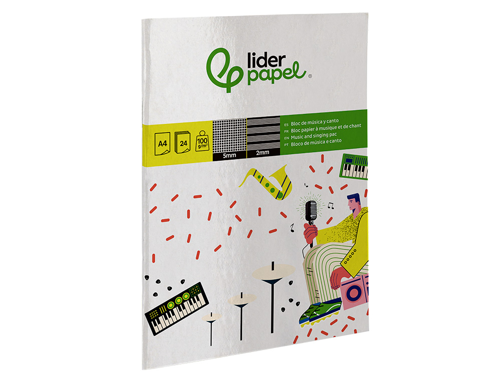 BLOC MUSICA Y CANTO LIDERPAPEL PENTAGRAMA INTERLINEADO 2 MM CUADRICULA 5MM DIN A4 24 HOJAS 100G/M2