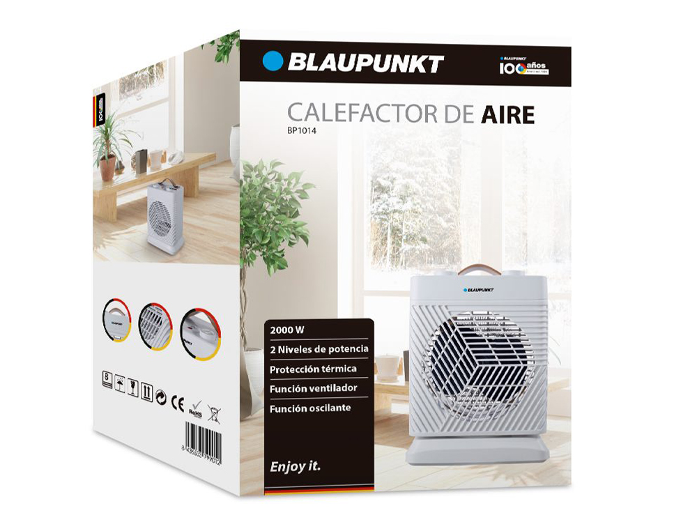 CALEFACTOR DE AIRE BLAUPUNKT 2000W FUNCION OSCILANTE CON ASA COLOR BLANCO