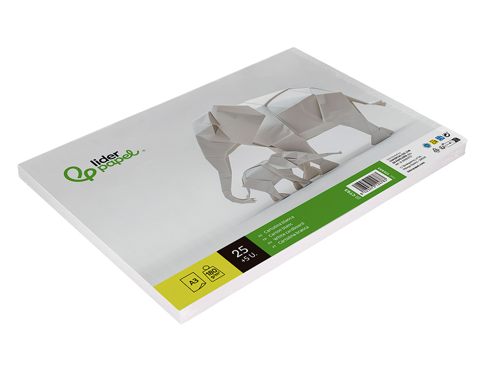 CARTULINA LIDERPAPEL A3 180G/M2 BLANCO PAQUETE DE 25+5 HOJAS EN CARPETA DOSSIER TRANSPARENTE CON CIERRE