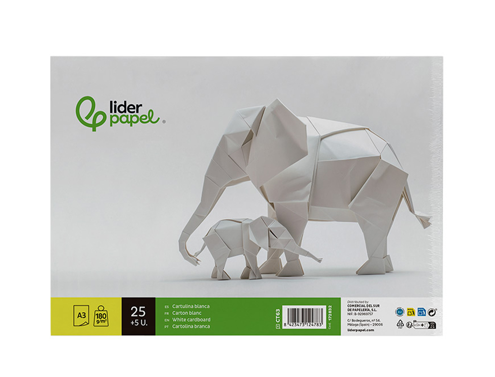 CARTULINA LIDERPAPEL A3 180G/M2 BLANCO PAQUETE DE 25+5 HOJAS EN CARPETA DOSSIER TRANSPARENTE CON CIERRE