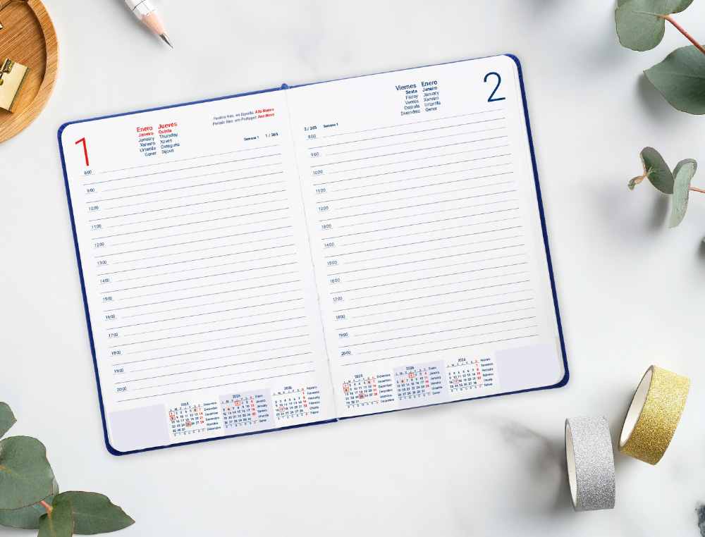 AGENDA ENCUADERNADA LIDERPAPEL ANAFI A5 2026 DIA PAGINA AZUL PAPEL 70 GR FSC