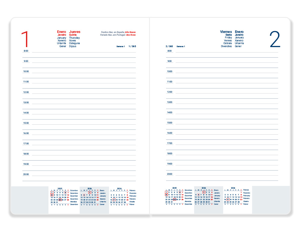 AGENDA ENCUADERNADA LIDERPAPEL CORFU A5 2026 DIA PAGINA AZUL PAPEL 60 GR FSC