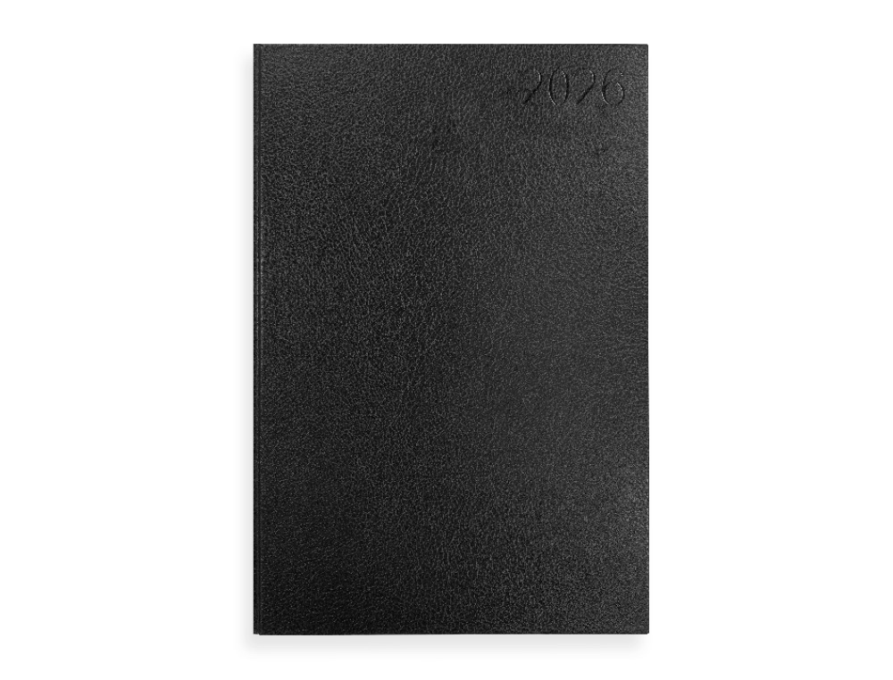 AGENDA ENCUADERNADA LIDERPAPEL CORFU A5 2026 SEMANA VISTA NEGRO PAPEL 60 GR FSC