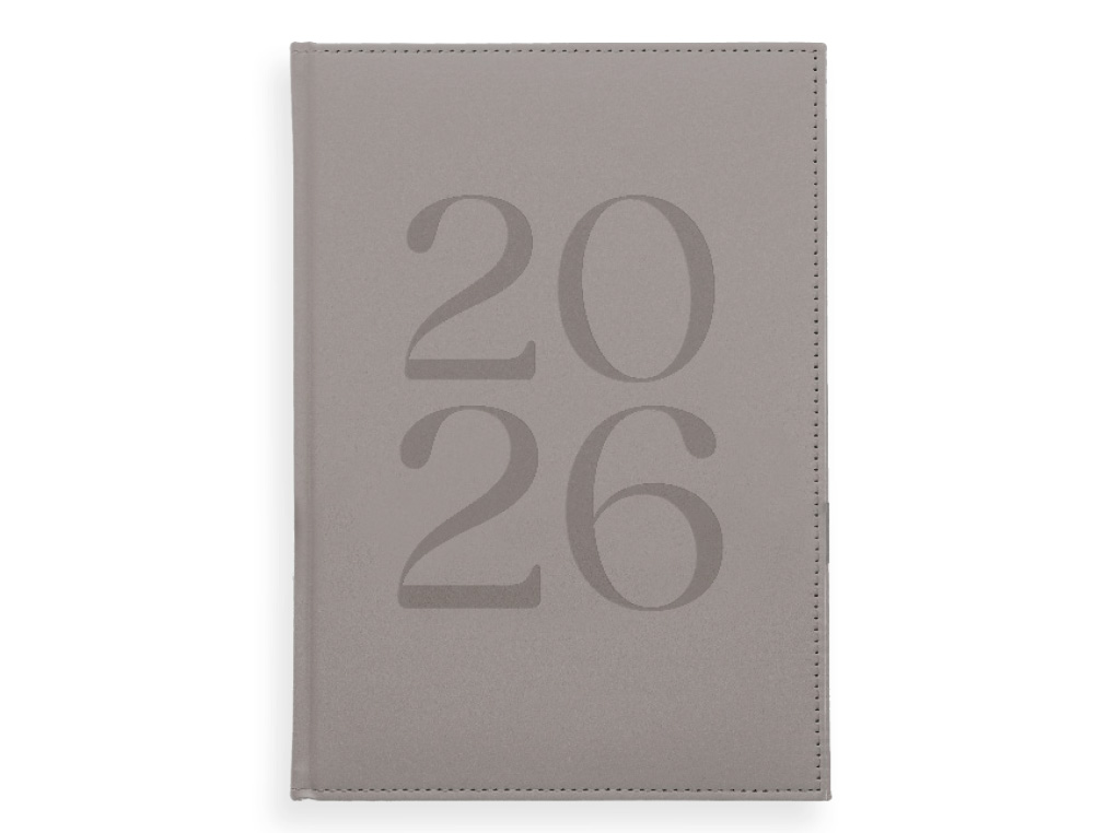 AGENDA ENCUADERNADA LIDERPAPEL CRETA 150X210 MM 2026 SEMANA VISTA GRIS PAPEL 70 GR FSC