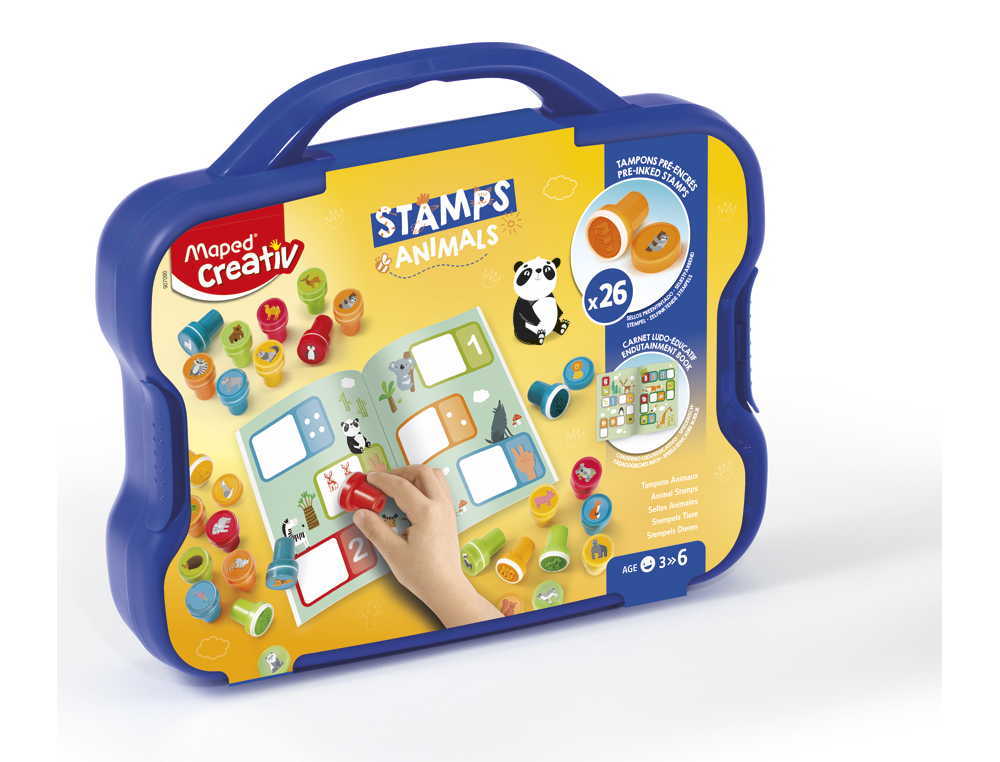 JUEGO MAPED CREATIV TEXTUR ART SELLO ANIMALES MALETIN DE 26 UNIDADES