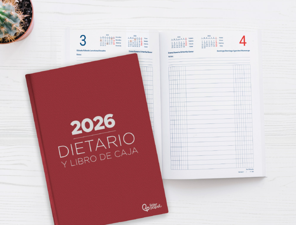 DIETARIO LIDERPAPEL 2026 OCTAVO 120X165 MM DIA PAGINA COLOR NEGRO PAPEL 70 GR FSC