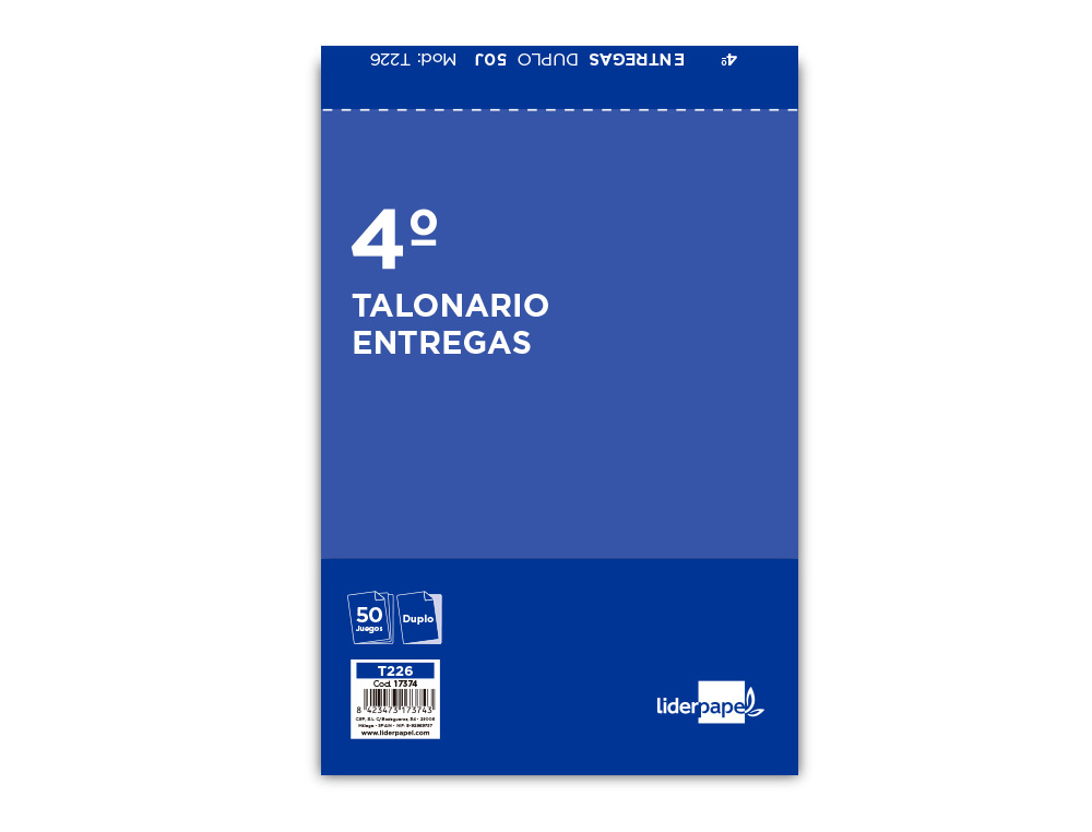 TALONARIO LIDERPAPEL ENTREGAS CUARTO ORIGINAL Y COPIA T226