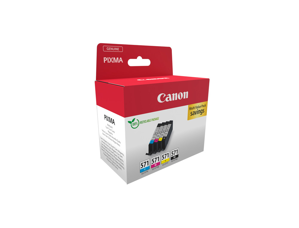 INK-JET CANON CLI-571 PIXMA MG6852/TS6050/TS8050 MULTIPACK DE 4 UNIDADES NEGRO/AMARILLO/ CIAN/MAGENTA