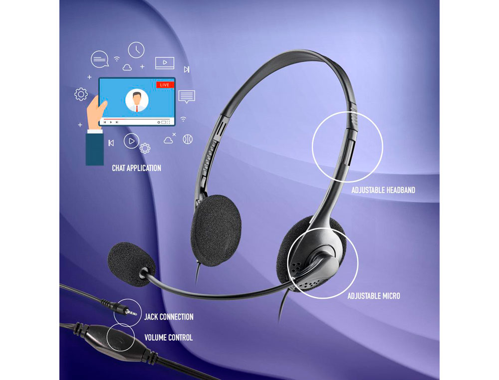 AURICULAR NGS HEADSET MS103 MAX CON MICROFONO Y CONTROL DE VOLUMEN LONGITUD CABLE 1,5 MT COLOR NEGRO