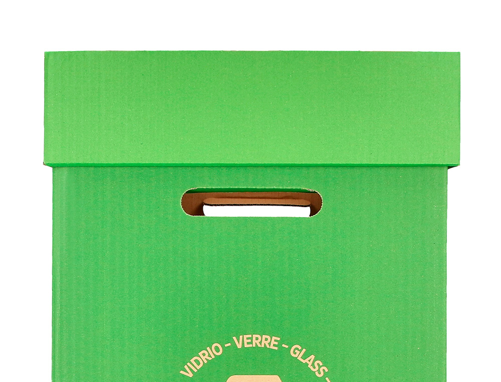 CONTENEDOR PAPELERA RECICLAJE LIDERPAPEL CARTON RECICLADO PARA VIDRIO 450X350X650 MM 70 LITROS VERDE