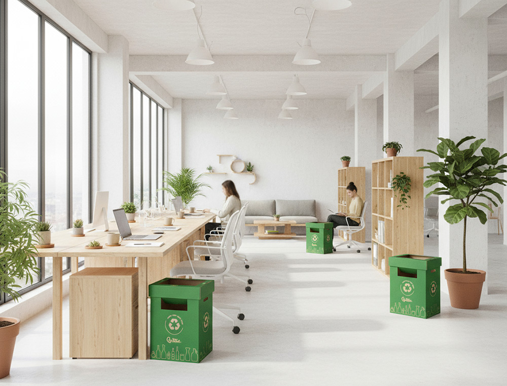 CONTENEDOR PAPELERA RECICLAJE LIDERPAPEL CARTON RECICLADO PARA VIDRIO 450X350X650 MM 70 LITROS VERDE