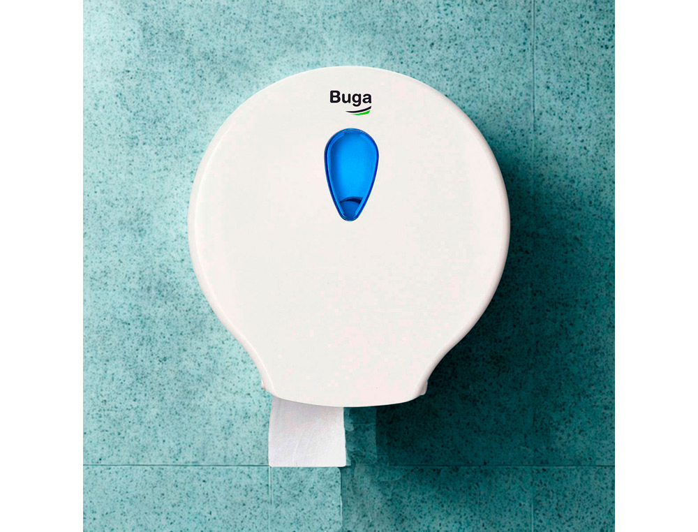 DISPENSADOR PAPEL HIGIENICO INDUSTRIAL BUNZL BUGA FABRICADO EN ABS COLOR BLANCO