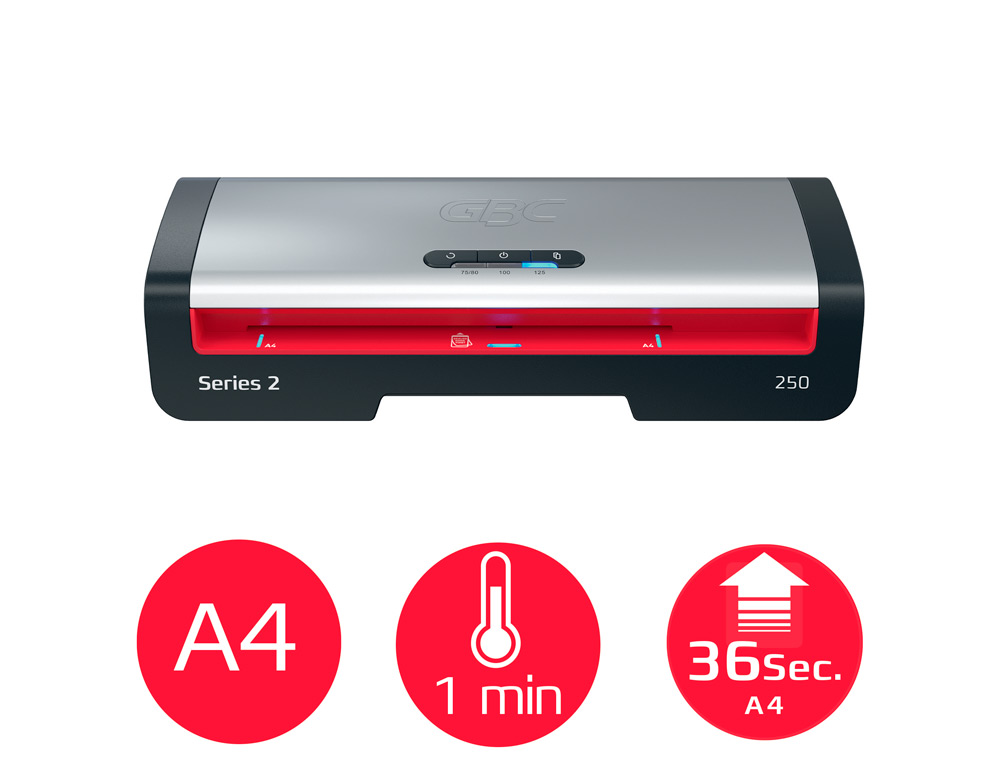 PLASTIFICADORA GBC 250 OFFICE DIN A4 APAGADO AUTOMATICO 2 RODILLOS HASTA 125 MICRAS