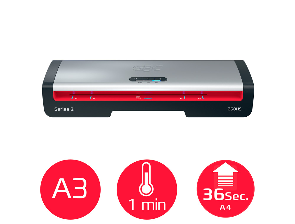PLASTIFICADORA GBC 250HS OFFICE DIN A3 APAGADO AUTOMATICO 2 RODILLOS HASTA 125 MICRAS