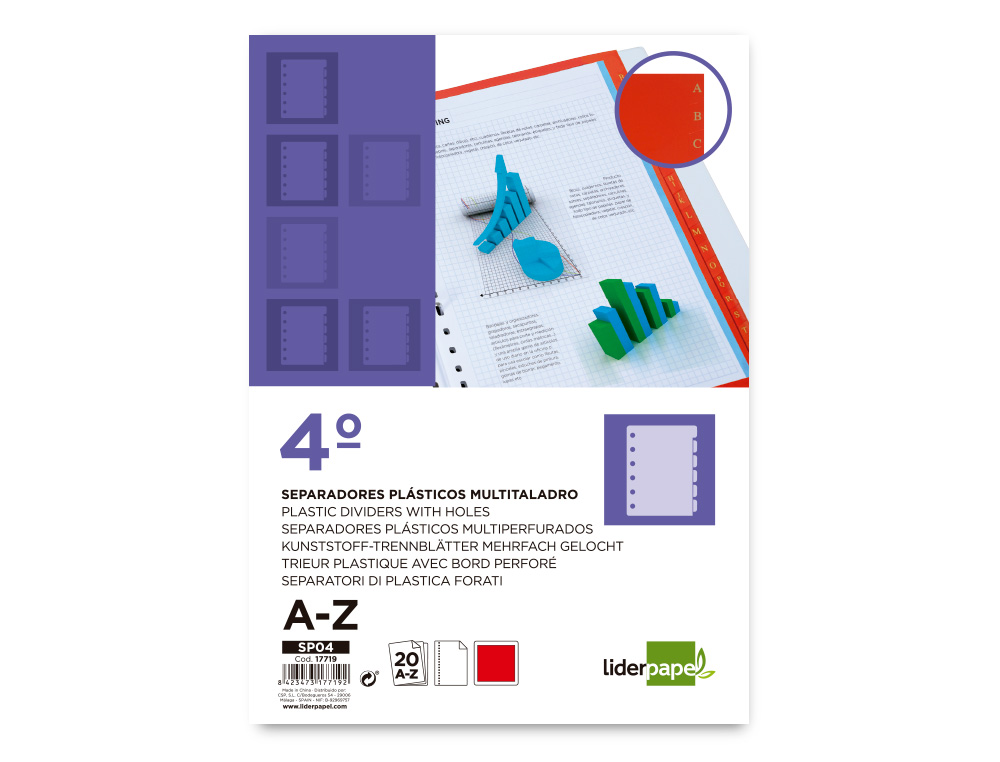 SEPARADOR LIDERPAPEL PLASTICO ALFABETICO A-Z CUARTO