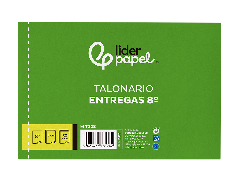 TALONARIO LIDERPAPEL ENTREGAS 8º ORIGINAL Y COPIA T228 APAISADO