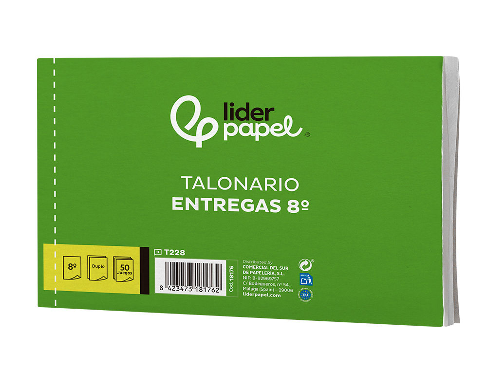 TALONARIO LIDERPAPEL ENTREGAS 8º ORIGINAL Y COPIA T228 APAISADO