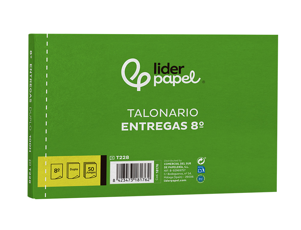 TALONARIO LIDERPAPEL ENTREGAS 8º ORIGINAL Y COPIA T228 APAISADO