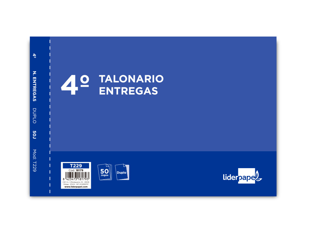 TALONARIO LIDERPAPEL ENTREGAS CUARTO ORIGINAL Y COPIA T229 APAISADO