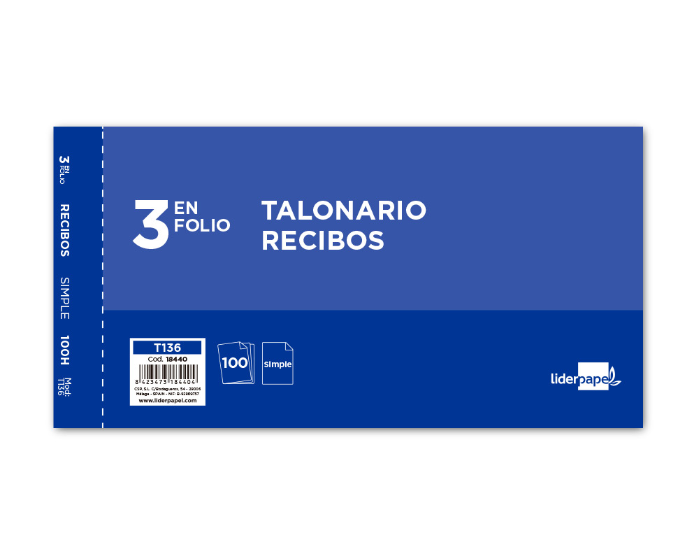 TALONARIO LIDERPAPEL RECIBOS 3/Fº ORIGINAL T136 SIN MATRIZ