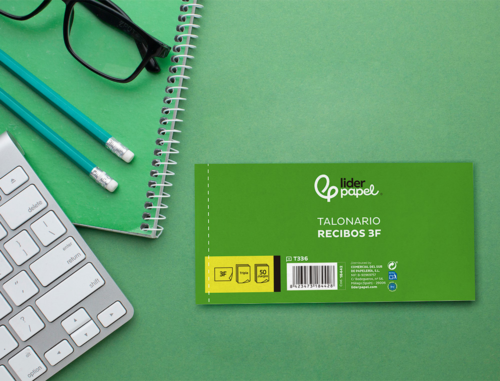 TALONARIO LIDERPAPEL RECIBOS 3/Fº APAISADO ORIGINAL Y 2 COPIAS SIN MATRIZ