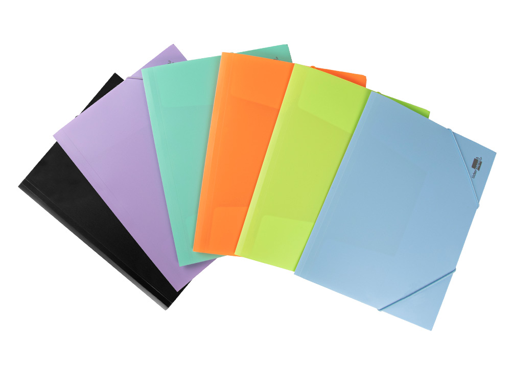 CARPETA LIDERPAPEL GOMAS TRES SOLAPAS POLIPROPILENO DIN A4 COLOR NEGRO OPACO