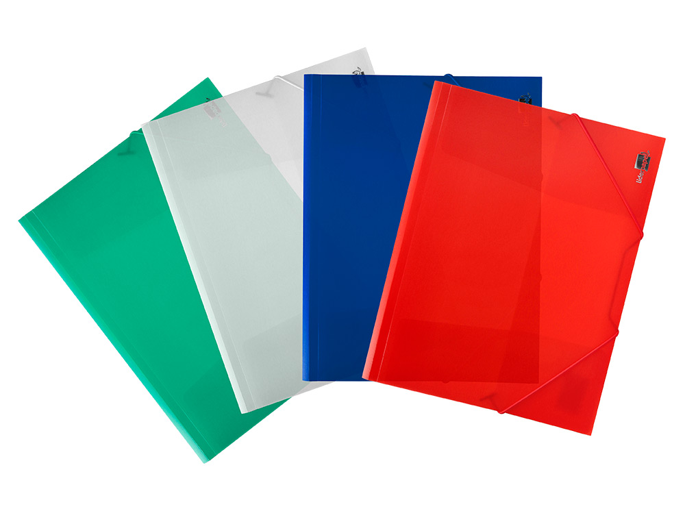 CARPETA LIDERPAPEL GOMAS TRES SOLAPAS POLIPROPILENO DIN A4 COLOR ROJO TRANSLUCIDO