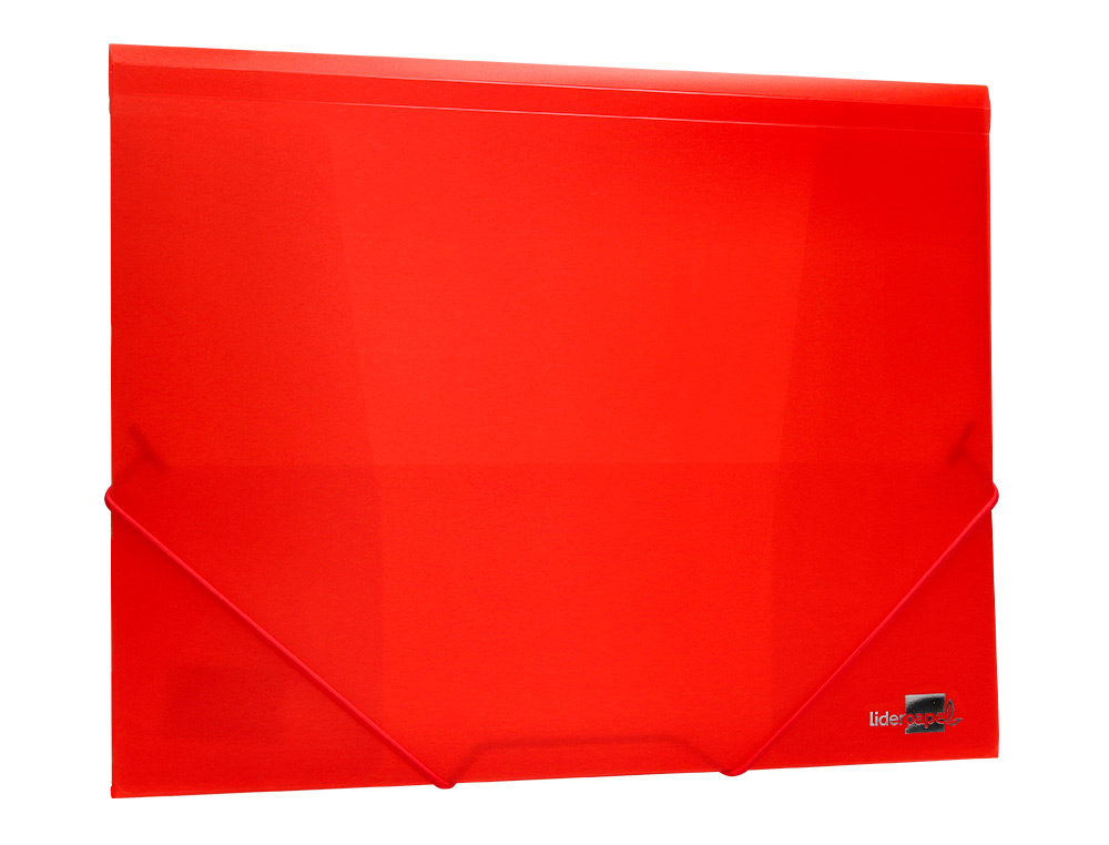 CARPETA LIDERPAPEL GOMAS TRES SOLAPAS POLIPROPILENO DIN A4 COLOR ROJO TRANSLUCIDO