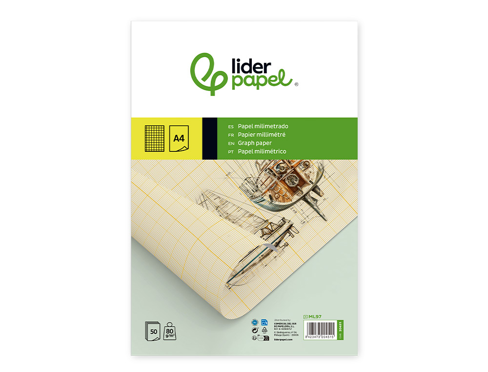 BLOC PAPEL MILIMETRADO LIDERPAPEL ENCOLADO 210X297 MM 50 HOJAS 80G/M2