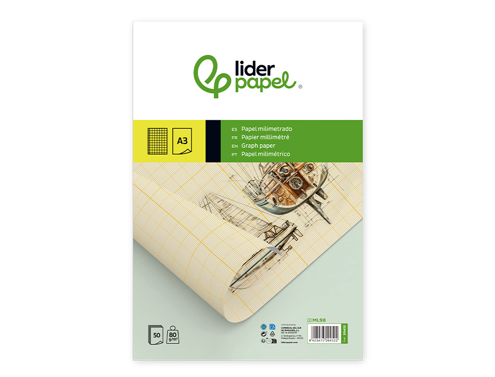 BLOC PAPEL MILIMETRADO LIDERPAPEL ENCOLADO 297X420 MM 50 HOJAS 80G/M2