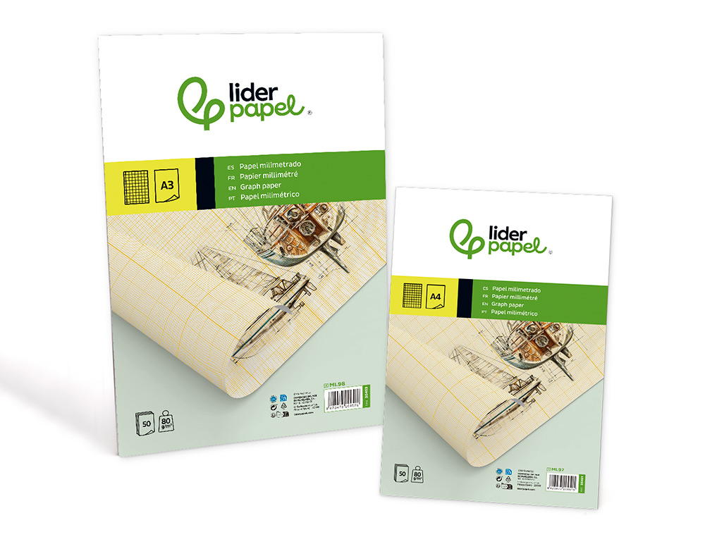 BLOC PAPEL MILIMETRADO LIDERPAPEL ENCOLADO 297X420 MM 50 HOJAS 80G/M2