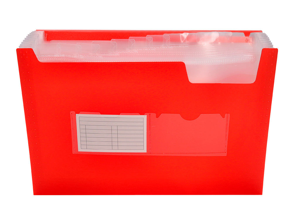 CARPETA LIDERPAPEL CLASIFICADOR FUELLE 32110 POLIPROPILENO DIN A4 ROJA TRANSPARENTE 13 DEPARTAMENTOS