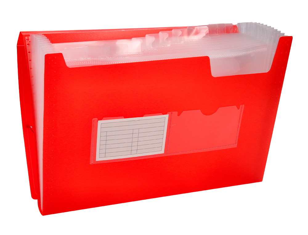 CARPETA LIDERPAPEL CLASIFICADOR FUELLE 32110 POLIPROPILENO DIN A4 ROJA TRANSPARENTE 13 DEPARTAMENTOS