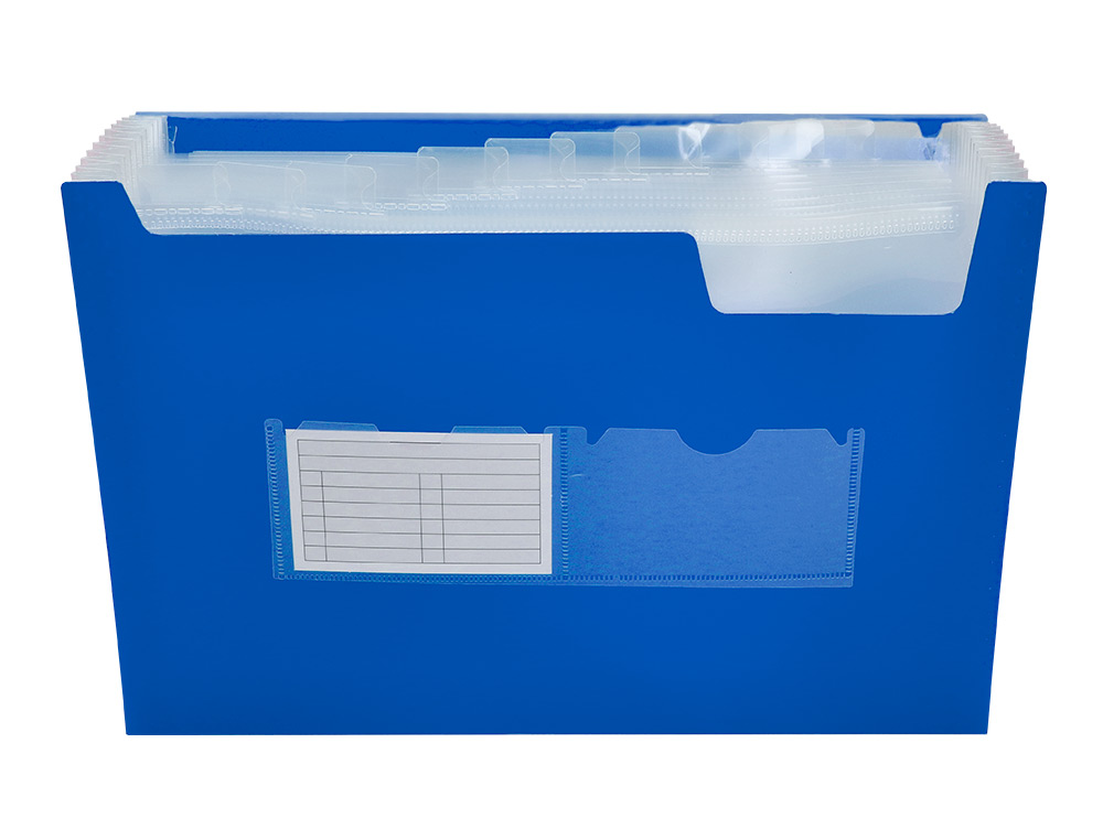 CARPETA LIDERPAPEL CLASIFICADOR FUELLE 32112 POLIPROPILENO DIN A4 AZUL TRANSPARENTE 13 DEPARTAMENTOS